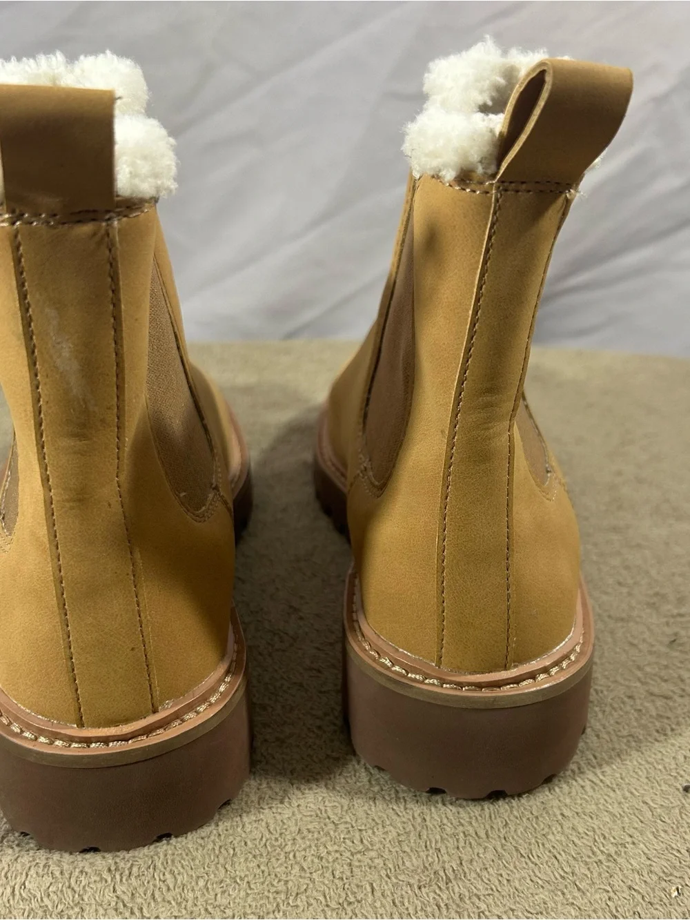 J. Crew Tan Chelsea‎ Boots with Shearling Collar